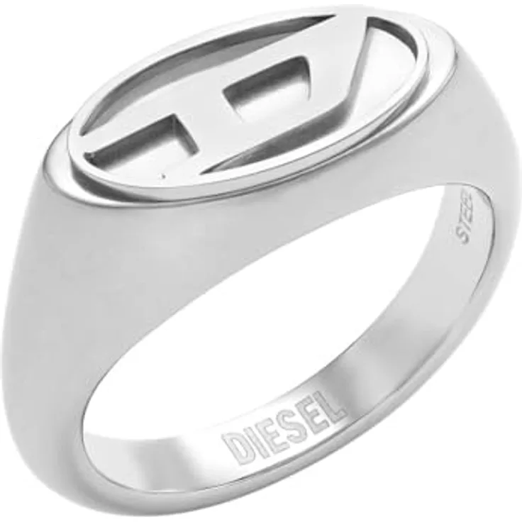 DIESEL Herren-Edelstahl-Signet Ring, DX14750409, aus rostfreiem Stahl, gebürstet, Größe 9, Silber