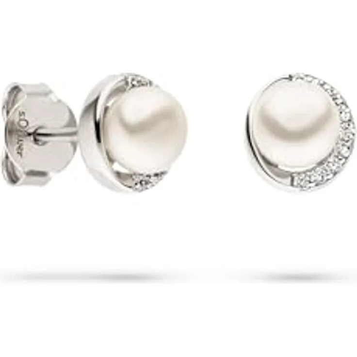s.Oliver Ohrstecker & Klappcreole, 925er Silber mit Stein- & Perlendesigns, 7 mm, Silberfarben, ideales Geschenk – Bild 3