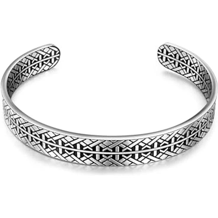 True Rebels Herren-Armspange Edelstahl silber/schwarz, Tribal-Muster, flexibel und anpassbar, Armumfang bis 22 cm – Bild 1