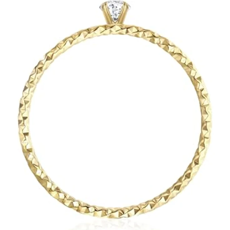 Eastside Damen Solitärring aus gelbvergoldetem Edelstahl 14 Karat mit weißen Zirkonia, Hammerschlag-Optik – Bild 3
