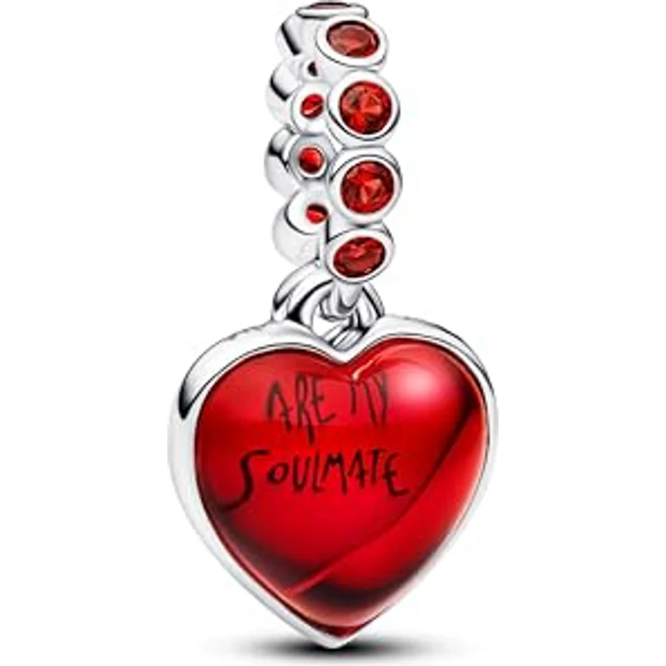 PANDORA Moments Rotes Murano-Glas Herz Doppel-Charm-Anhänger aus Sterling Silber mit künstlichem Kristall und Gravur „YOU ARE MY SOULMATE“, kompatibel mit ME und Moments, 794429C01 – Bild 1