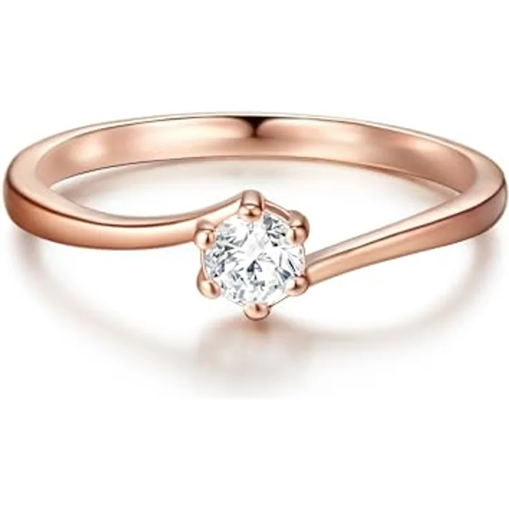 Trilani Verlobungsring Damen, Sterling Silber rosévergoldet mit weißem Zirkonia im Brilliant-Schliff, Solitär-Ring für Hochzeit in attraktiver Schmuckverpackung