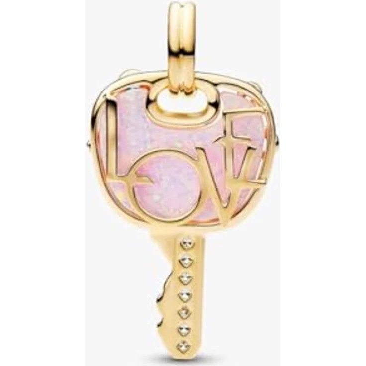 PANDORA Charmanhänger Liebesschlüssel, Opalisierender Rosa Stein, Goldfarben, Zirkonia – Bild 3