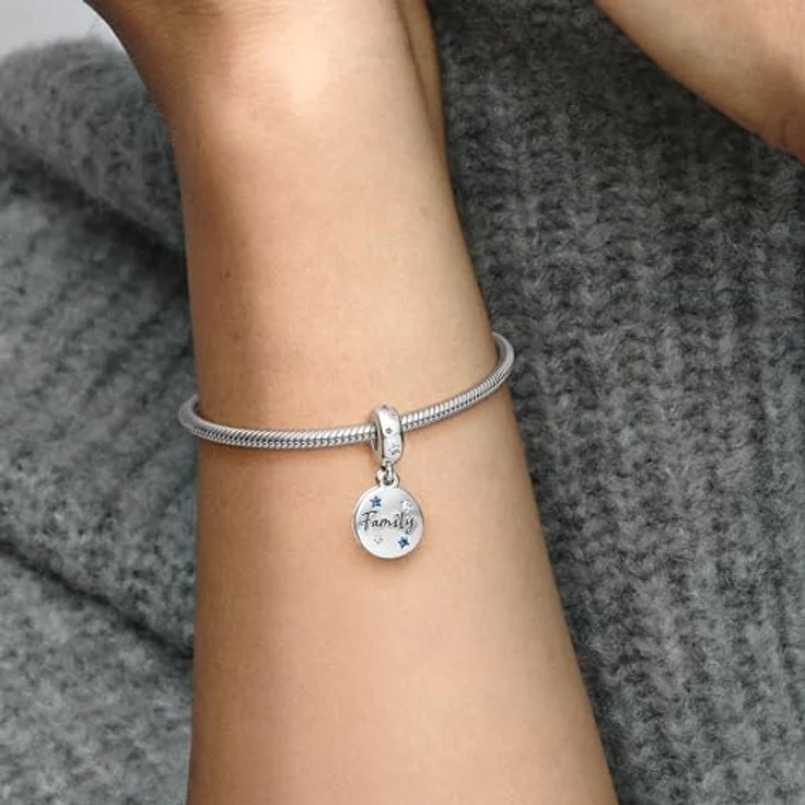PANDORA Moments Geliebte Familie Doppelter Charm-Anhänger aus Sterling Silber mit Zirkonia und blauen Kristallen, kompatibel mit Moments Armbändern, 792987C01 – Bild 5