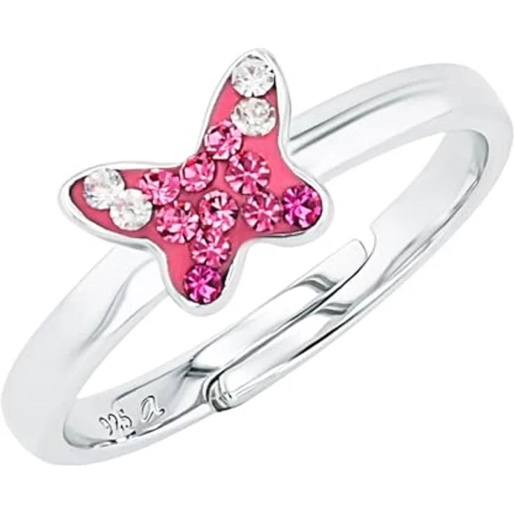 Prinzessin Lillifee Fingerring Schmetterling, rosa mit Preciosa Crystal, verstellbar aus 925 Sterling Silber – Bild 1
