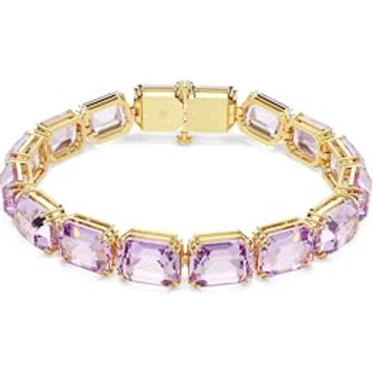Swarovski Millenia Armband, Violettfarbenes, Vergoldetes Damenarmband mit Oktagon-schliffigen Kristallen, W-Hakenverschluss, Länge 17-19 cm, Breite 0.8 cm – Bild 1