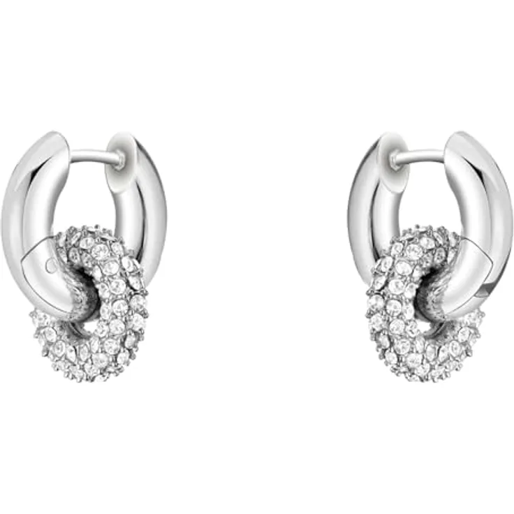 BOSS Damen-Ohrringe mit verschnörkeltem Design, polierter Edelstahl mit Kristallpavé, 14 mm Länge