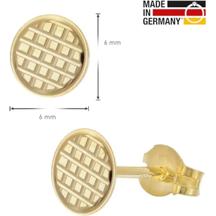 trendor Damen-Ohrringe 333 / 8K Gold Ohrstecker Ø 6 mm, mattierte Oberfläche mit diamantiertem Dekor, elegante Geschenkidee, 28461 – Bild 5