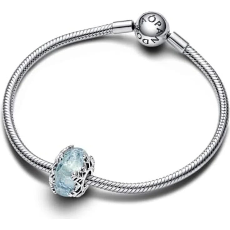 Pandora Winterblaue Schneeflocke Murano-Charm 792377C00, Charm-Einhänger aus Sterlingsilber mit hellblauem Murano-Glas – Bild 5