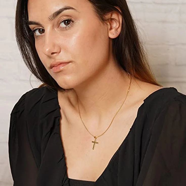 trendor Kreuz Gold 333 mit goldplattierter Venezianer Kette, Damen Halskette mit 21 x 14,5 mm Anhänger, elegantes Geschenk 60 cm – Bild 5