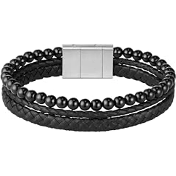 BOSS Jewelry Herren-Armband Sphere Mixed, Onyxperlen und schwarzes Leder, verstellbarer Schiebeverschluss, schwarze Farbe - 1580786 – Bild 2