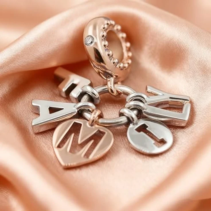 Anduonie Charms Herz Gold Stopper Charms Anhänger aus Silber 925, Rot, kompatibel mit europäischen Armbändern und Halsketten für Frauen (FAMILIE) – Bild 4