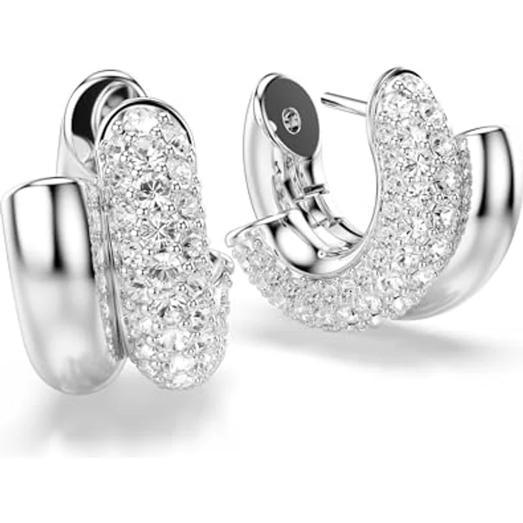 Swarovski Dextera Mini Kreolen, Rundschliff mit klarem Kristallpavé, Weiß, Rhodiniert – Bild 3