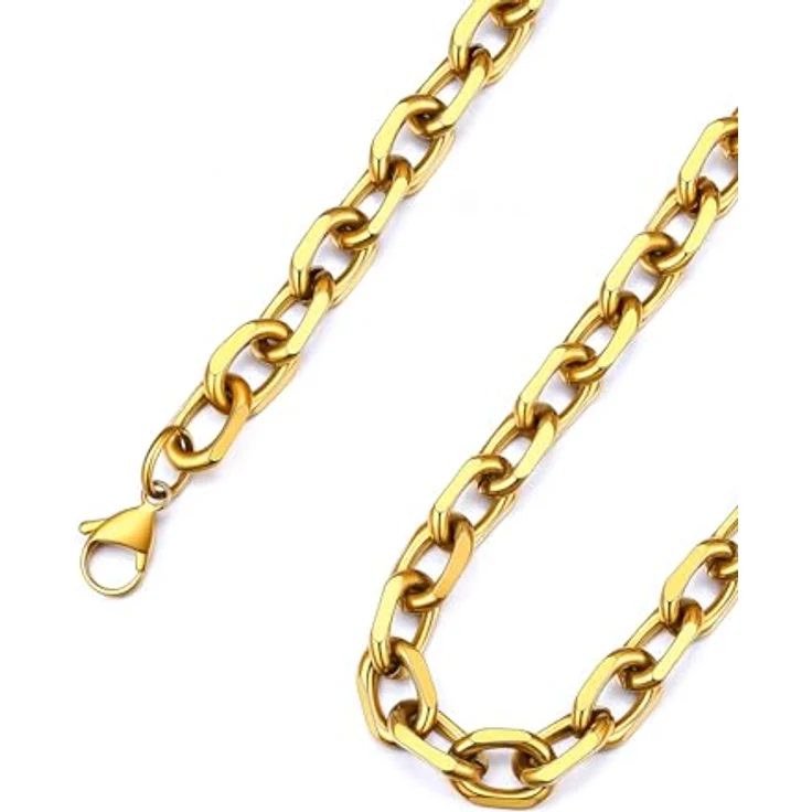 ChainsHouse Rolokette Gold Herren Ankerkette 9mm Edelstahl 71cm, antiallergen Halskette Halsschmuck für Halloween – Bild 1