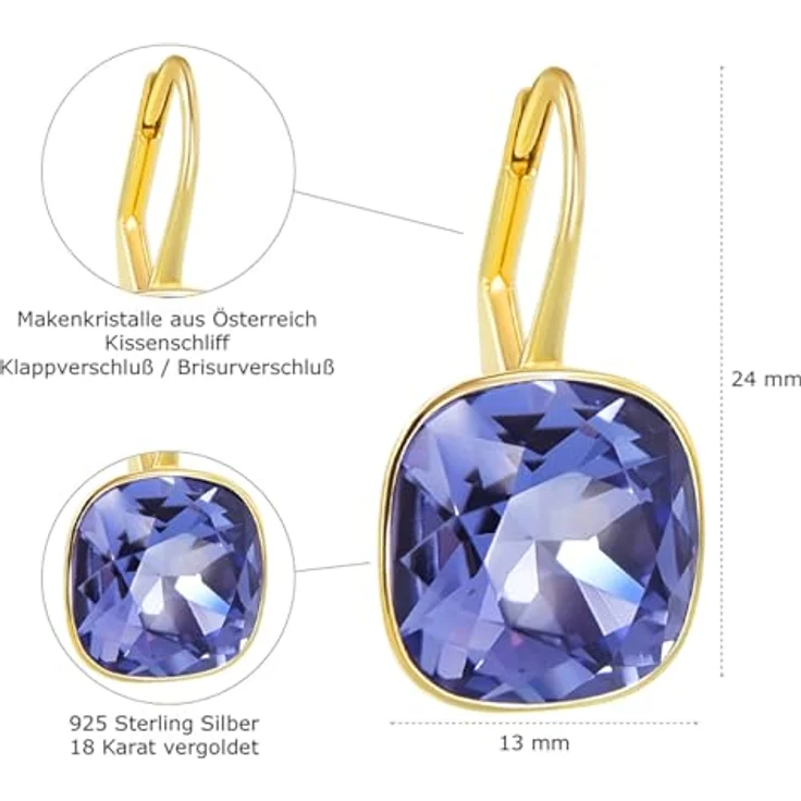 Nobel 925 Damen Ohrringe Tanzanite, vergoldete Silberschmuck Ohrhänger mit Markenkristallen, lila – Bild 3