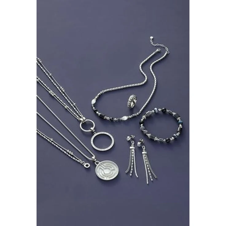 JEWELS BY LEONARDO Halskette Joy, lange Kette aus silberfarbenem Edelstahl mit Labyrinth-Anhänger, Zirkonia Steinchen, weißen Imitationsperlen, Perlmutt und Glas, 80-85 cm Länge – Bild 5