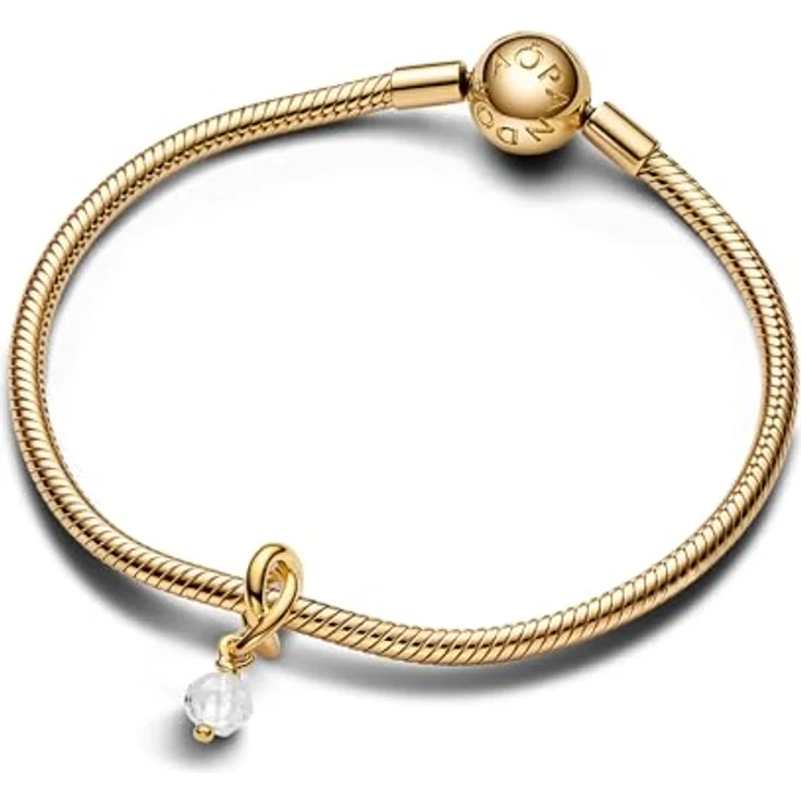 PANDORA Moments Facettierter klarer Ewigkeitskreis Charm-Anhänger, aus Sterling Silber mit vergoldeter Metalllegierung und künstlichem Kristall, kompatibel mit Moments Armbändern, 763462C04 – Bild 3