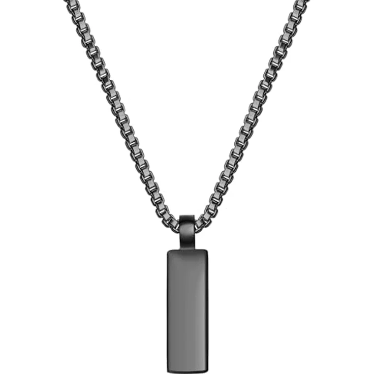 True Rebels Herren Kette aus Edelstahl schwarz, 55 cm mit Barren-Anhänger und hochglanzpolierter Oberfläche – Bild 1
