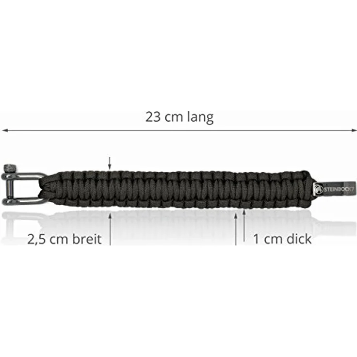 Steinbock7 Paracord Armband Herren Survival – Geflochtenes Outdoor Armband mit Edelstahlverschluss, Verstellbar und Hochwertigem Design, schwarz – Bild 5