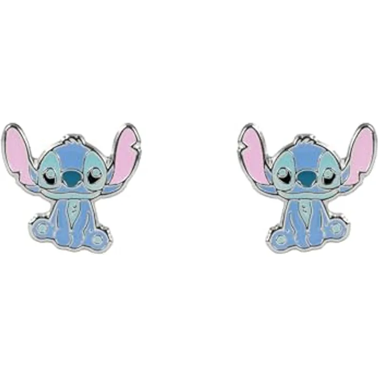 Disney Lilo & Stitch Ohrstecker, Einheitsgröße, versilbertes Messing, farbenfrohes Emaille-Design, ohne Edelstein