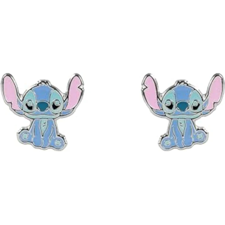 Disney Lilo & Stitch Ohrstecker, Einheitsgröße, versilbertes Messing, farbenfrohes Emaille-Design, ohne Edelstein – Bild 1