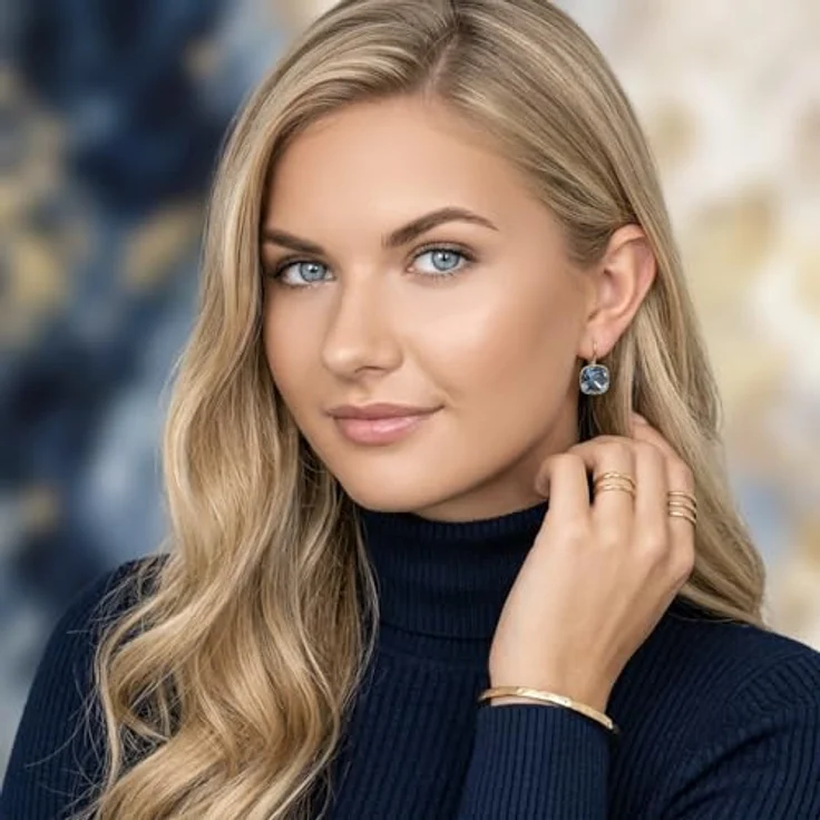 Nobel Schmuck Ohrringe Denim Blue, 925 Sterling Silber vergoldet mit SW Kristallen, minimalistisch kurz mit Klappverschluss – Bild 2