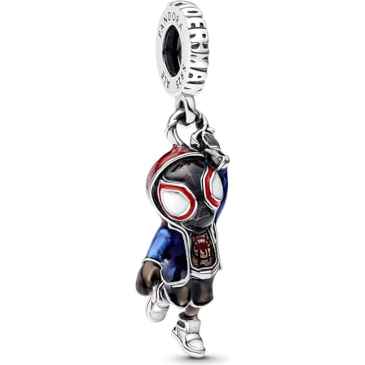 PANDORA Marvel Spider-Man Miles Morales Charm-Anhänger aus Sterling-Silber, kompatibel mit ME und Moments, 7,1 x 21,5 x 10 mm, handgefertigt mit Emaille-Details, 793842C01