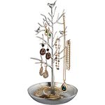 Relaxdays Schmuckständer Baum, edler Schmuckhalter aus Metall, silber, für Ketten, Ohrringe und Armbänder, Maße HxBxT 30x16x15 cm