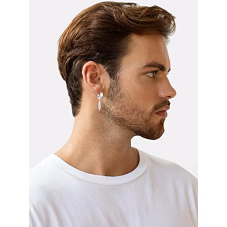 Kuzzoi Herren-Ohrring Creole Feder, 925 Sterling Silber, 13mm Scharnier-Creole im Boho Style, 1 Stück Ohrring für Männer – Bild 4