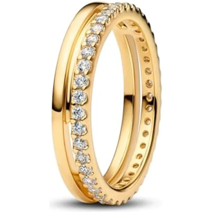 Pandora 163799C01 Damen-Ring Doppelband goldfarben, Timeless Kollektion mit Zirkonia, Breite 4 mm – Bild 1