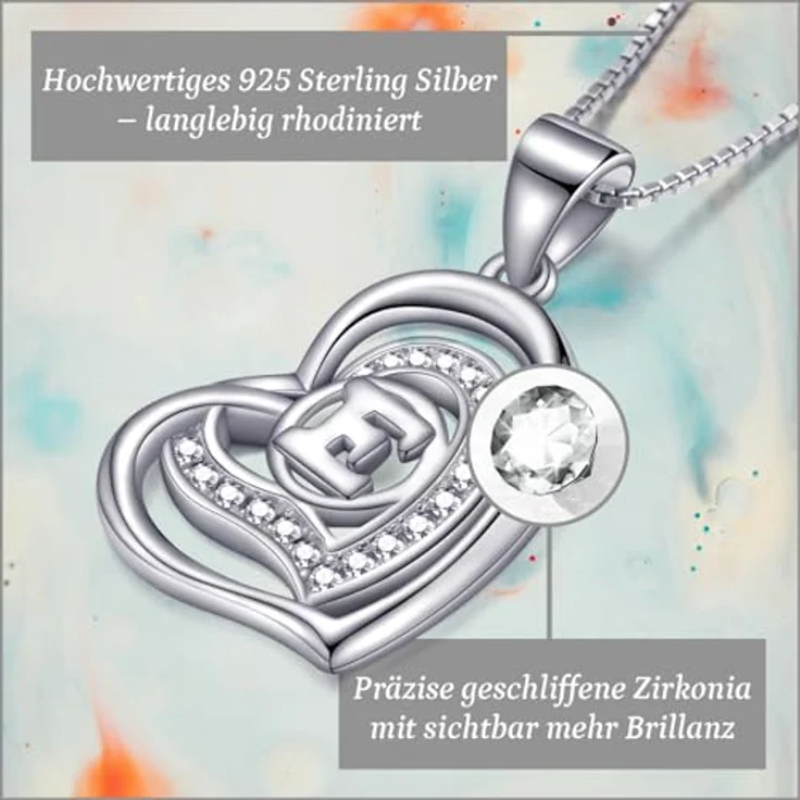 Morella Damen Halskette Herz E, 925 Silber rhodiniert mit weißen Zirkoniasteinen, 46 cm – Bild 2