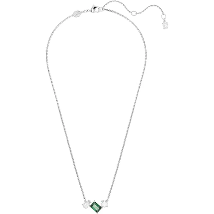 Swarovski Mesmera Anhänger, Rhodinierte Damenhalskette mit Hypnotischem Grünem Swarovski Zirkonia Trio – Bild 2