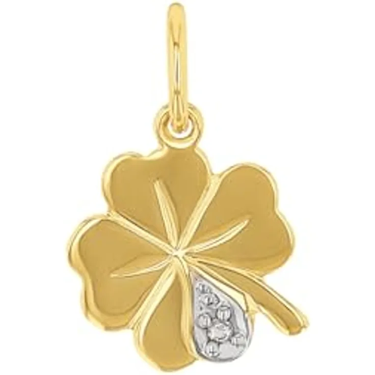 Amor Kettenanhänger Kleeblatt, 375 Gold mit Zirkonia, Made in Germany