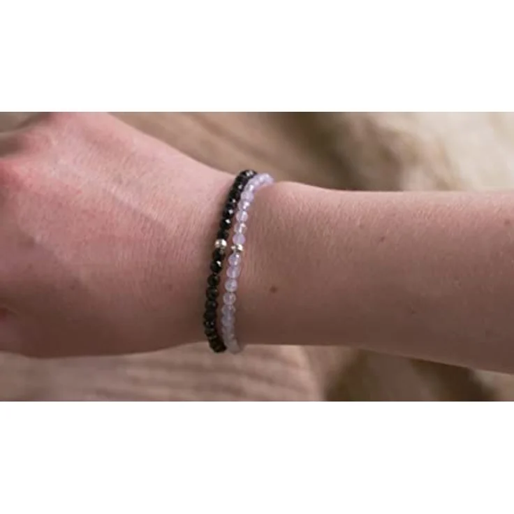 BERGERLIN Obsidian Armband schwarz mit 925 Sterling Silberperle, facettiertes Naturstein-Armband, Größe M-L – Bild 4