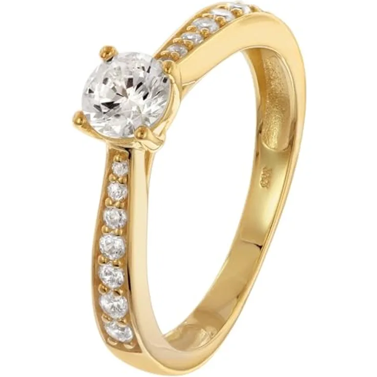 GLIZZ Damenring Gold 333/8K mit Zirkonia, elegantes Schmuckstück für Frauen, Ringgröße 52/16,6, hochwertiges Accessoire in Geschenkverpackung