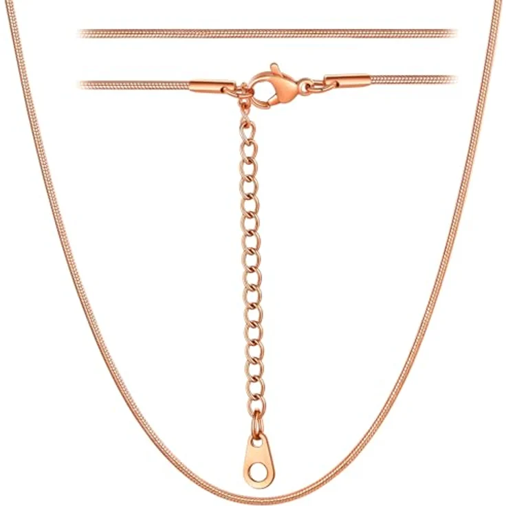 ChainsHouse 61cm Schlangenkette für Damen, Rosegold Edelstahl Halskette 1,2mm mit Verlängerung – stilvoller Halsschmuck ohne Anhänger für Jahrestag – Bild 1