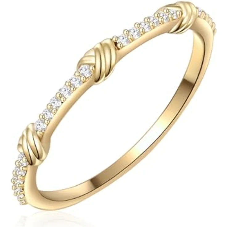 GLANZSTÜCKE MÜNCHEN Damen-Ring Knotendesign aus 925/- Sterling Silber gelbvergoldet mit Zirkonia weiß - Glamouröser Bandring für jeden Anlass – Bild 2