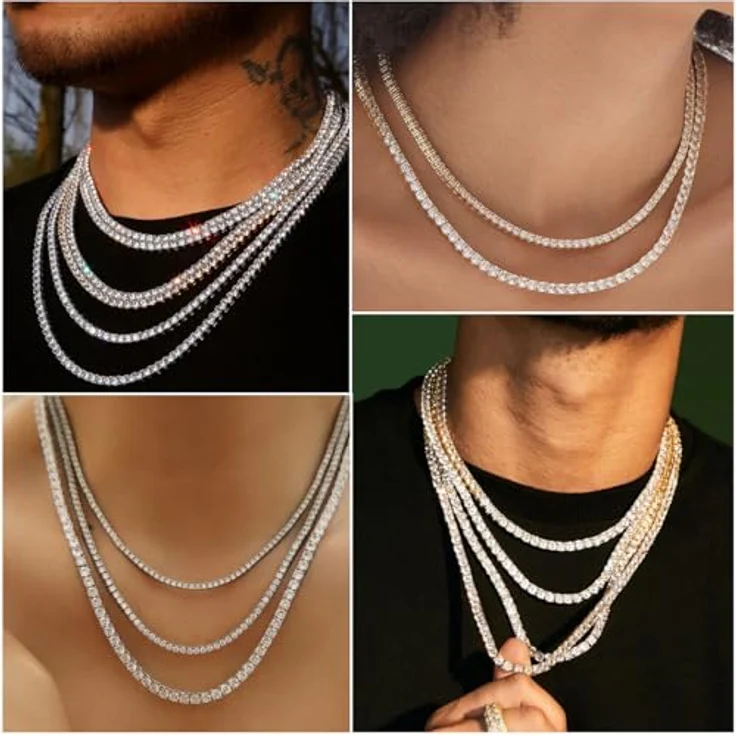 Michooyel Tennis Halskette, Iced Out Kette mit 5A-Zirkonia, 18 Karat vergoldetes Messing, Silber 925, 6mm x 45cm – Bild 2