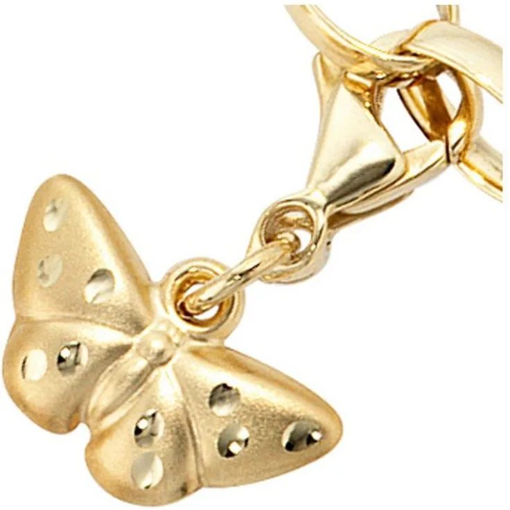 JOBO Charm-Anhänger Schmetterling, 333 Gelbgold, teilmattiert, 7,8 mm hoch, Karabinerverschluss