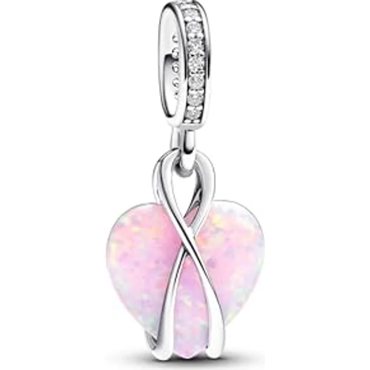 PANDORA Moments Mum Schillernder Herz Charm-Anhänger aus Sterling Silber mit rosafarbenem Opal und Zirkonia, kompatibel mit Moments Armbändern, 793202C01 – Bild 1
