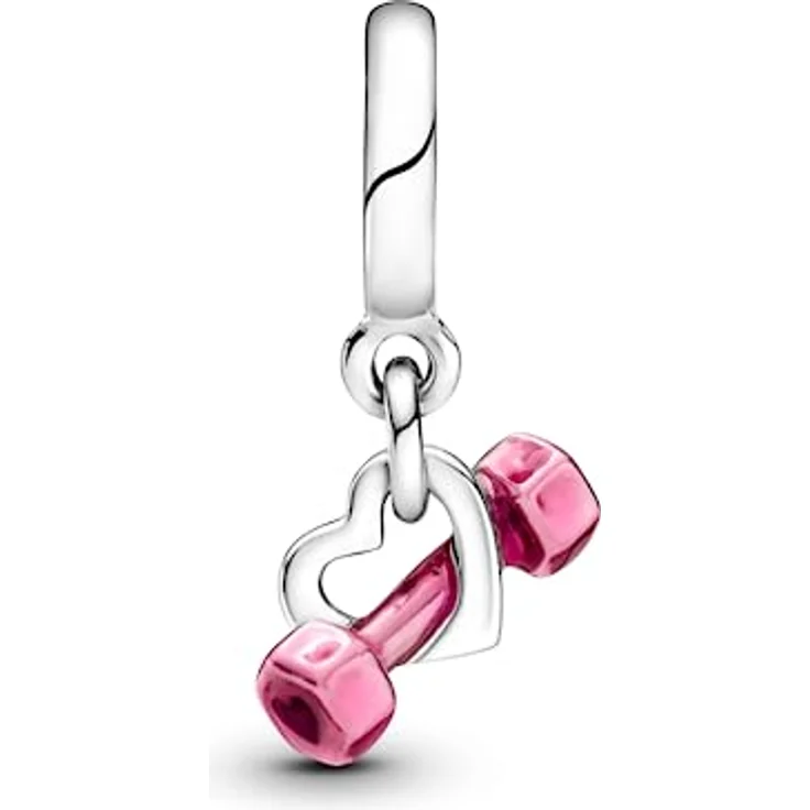 PANDORA Hantel & Herz Charm-Anhänger, Sterling-Silber mit rosafarbener Emaille – Bild 2