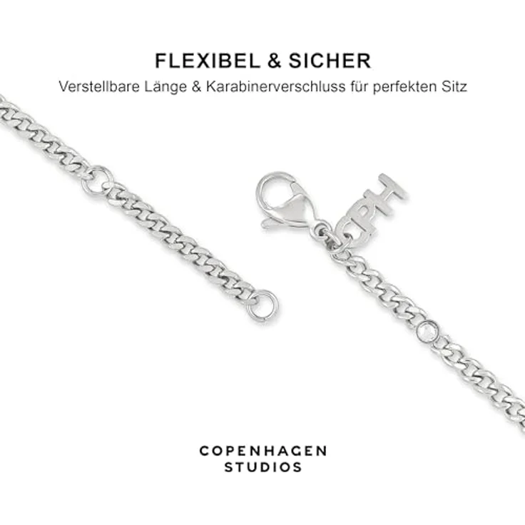 Copenhagen Glittery Halskette, silber, Damenkette aus poliertem Edelstahl mit Strasssteinen, verstellbare Länge, wasserfest – Bild 4