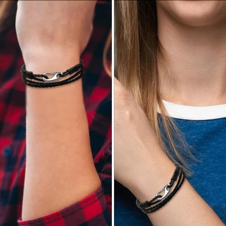 Viwind Geflochtenes Lederarmband Damen, Multilayer mit Edelstahl-Karabiner, 20cm, Schwarz, in Geschenkbox – Bild 3