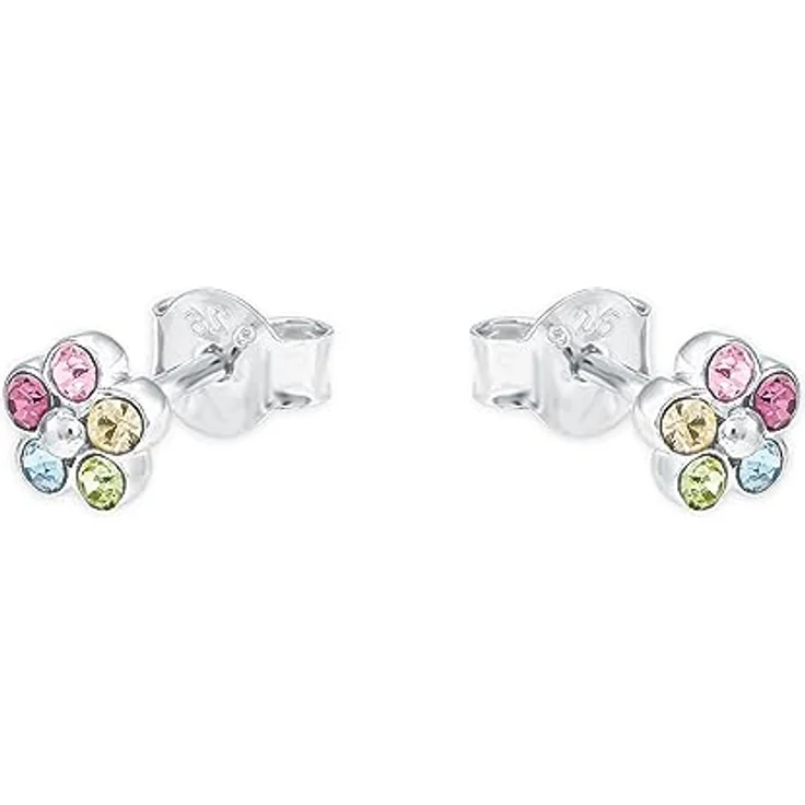 Amor Paar Ohrstecker Blüten, mit bunten Swarovski® Kristallen für Mädchen – Bild 3