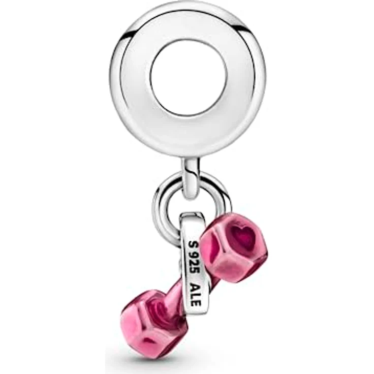 PANDORA Hantel & Herz Charm-Anhänger, Sterling-Silber mit rosafarbener Emaille – Bild 3