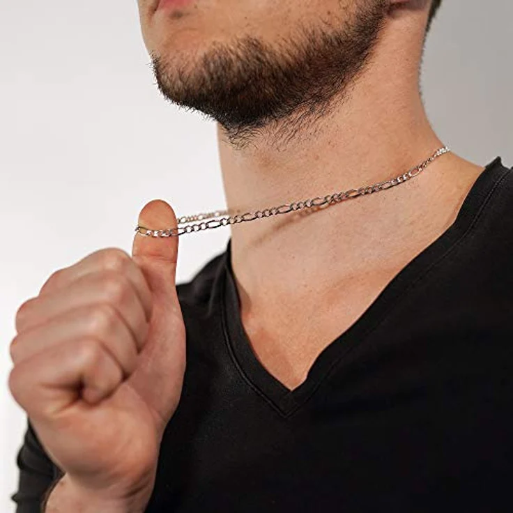trendor 925 Sterling Silber Figaro-Halskette für Herren, 4,2 mm breit, 55 cm, diamantierte Oberfläche, sicherer Karabiner-Verschluss, ideales Geschenk – Bild 4
