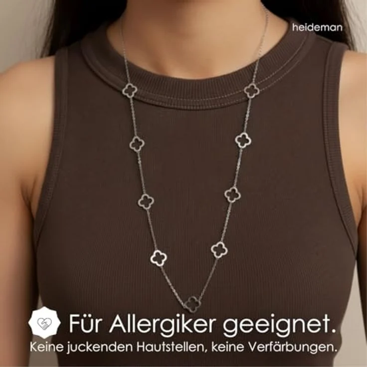 Heideman Halskette Elara Damen - aus hochwertigem Edelstahl - 80 cm lang mit Kleeblatt Ornamenten in Gold, Silber und Roségold - zeitlos und hypoallergen – Bild 2