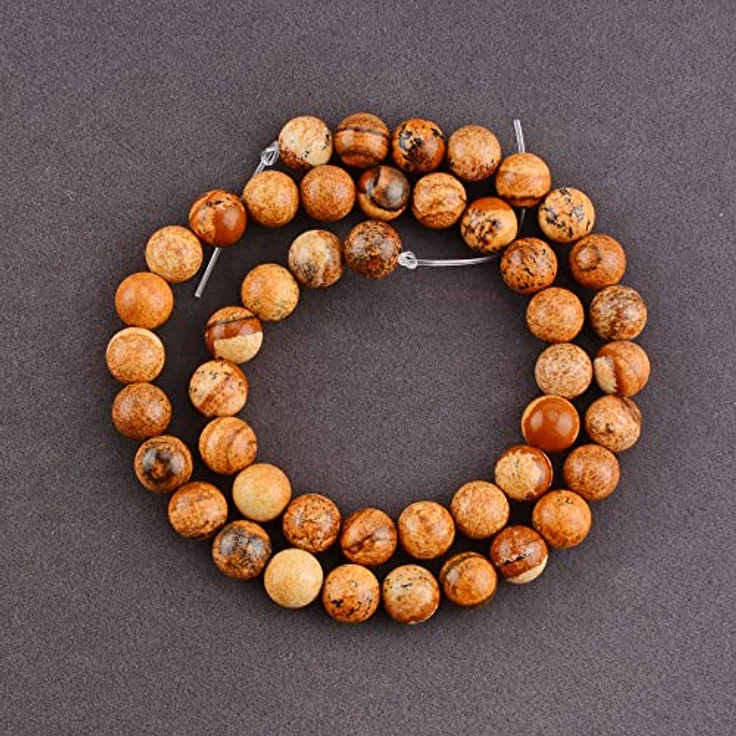 SKYBEADS Landschaftsjaspis Edelstein Perlen Runde 10mm, 38cm Strang mit ca. 35 Stück, ideal zum Auffädeln – Bild 4