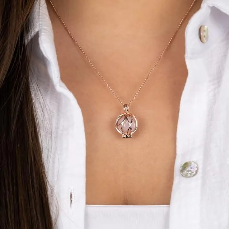 Engelsrufer Halskette Damen, rosévergoldetes Sterling Silber mit Rosenquarz Kraftstein Kugel Anhänger, Karabinerverschluss, drei Längen verstellbar, nickelfrei – Bild 2