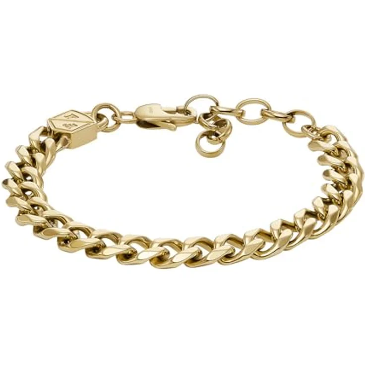 Fossil Edelstahlarmband für Herren, Karabiner- und Faltschließe, Bernsteinfarbenes Gold, Matt und glänzend – Bild 1